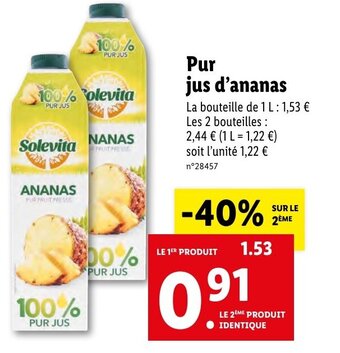 Lidl Pur Jus d'Ananas offre