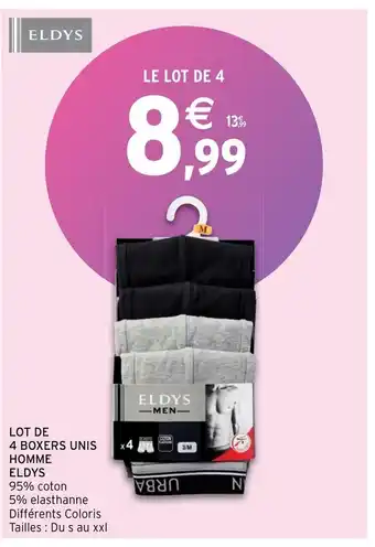 Intermarché Lot de 4 Boxers Unis Homme Eldys offre
