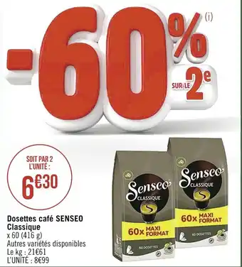 Casino Supermarchés Dosettes Cafe Senseo Classique offre