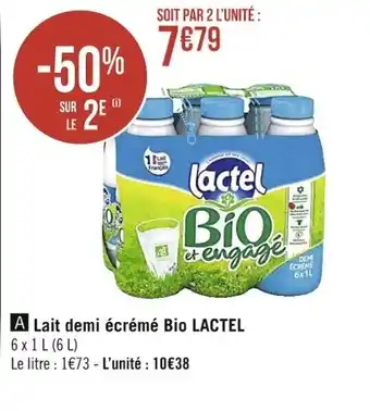 Casino Supermarchés Lait Demi écrémé Bio Lactel offre