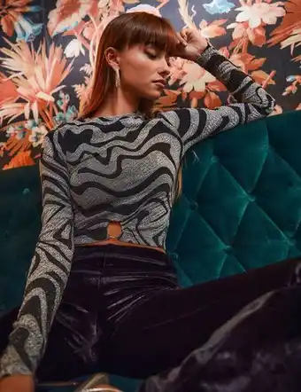 Top zébré brillant noir et gris