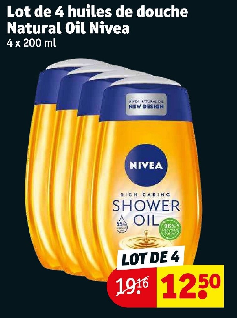 Promo Lot de 4 huiles de douche natural oil NIVEA chez Kruidvat