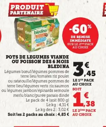 Super U Pots de Legumes Viande Ou Poisson Des 6 Mois Bledina offre