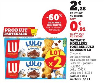 Super U Gateaux Moelleux Fourres Lulu l'Ourson Lu offre