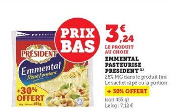 Super U Emmental Pasteurise President offre