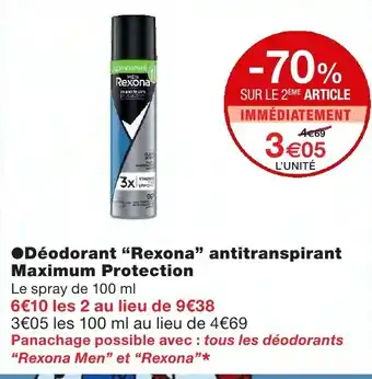Monoprix Deodorant Rexona antitranpirant Maximum Protection offre