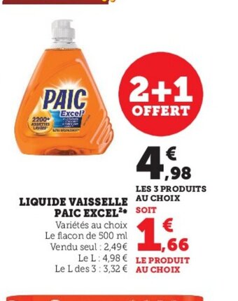 Super U Liquide Vaisselle Paic Excel offre