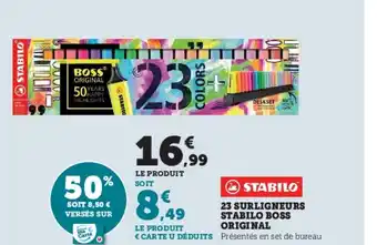 Super U Stabilo 23 Surligneurs Stabilo Boss Original offre