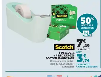 Super U Scotch 1 Devidoir +4 Recharges Scotch Magic Tape offre