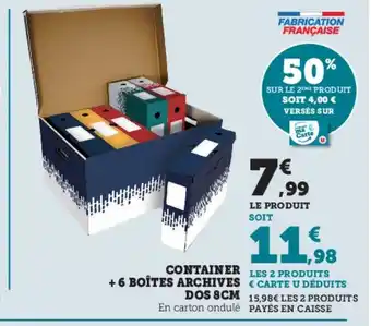 Super U Container +6 Boites Archives Dos 8cm offre