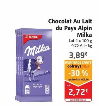 Colruyt Chocolat au lait du pays alpin milka offre