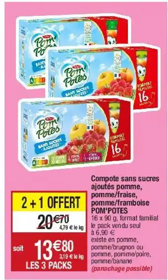 Migros Compote sans sucres ajoutés pomme, pomme/fraise, pomme/framboise pom'potes offre