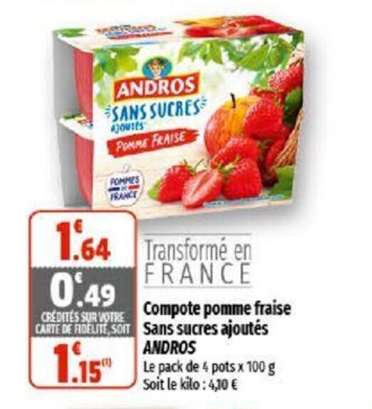 Promo Compote pomme fraise sans sucres ajoutés ANDROS chez Coccinelle
