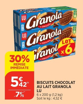 Bi1 Biscuits chocolat au lait granola LU offre