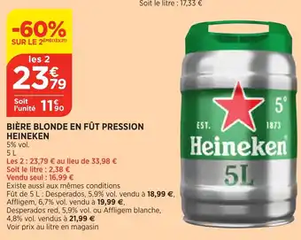 Bi1 Bière blonde en fût pression HEINEKEN offre