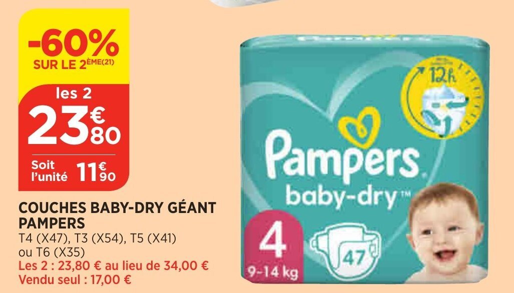 Promo Couches babydry géant PAMPERS chez Bi1