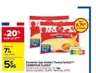 Carrefour Emmental râpé fondant offre