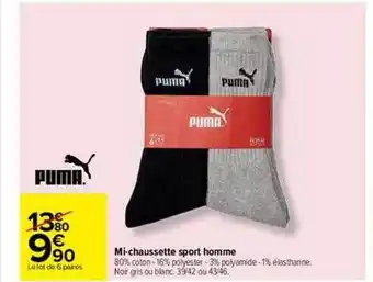 Carrefour Mi-chaussette sport homme puma offre