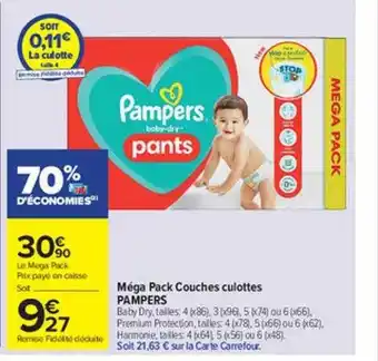Carrefour Market Méga pack couches culottes pampers offre