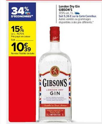 Carrefour Market London dry gin gibson's offre