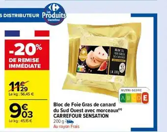 Carrefour Market Bloc de foie gras de canard du sud ouest avec morceaux carrefour sensation offre