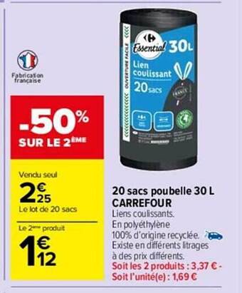 Carrefour Market 20 sacs poubelle 30 l carrefour offre
