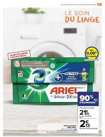 Carrefour Market Lessive capsules ariel pods offre