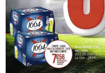 Casino Supermarchés Bière blonde 5,5% vol. 1664 offre