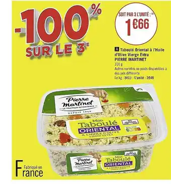 Taboulé oriental à l'huile d'olive vierge extra pierre martinet