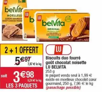 Cora x Carrefour Biscuits duo fourré goût chocolat noisette lu belvita offre