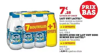 Hyper U Lait uht lactel, lait uht demi écrémé bio lactel offre