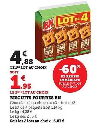 Hyper U Biscuits fourrés bn offre