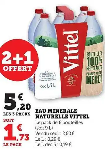 Hyper U Eau minérale naturelle vittel offre