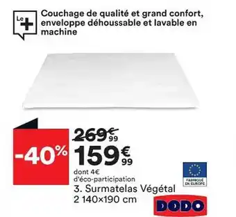 Surmatelas végétal 2 140 x 190 cm dodo
