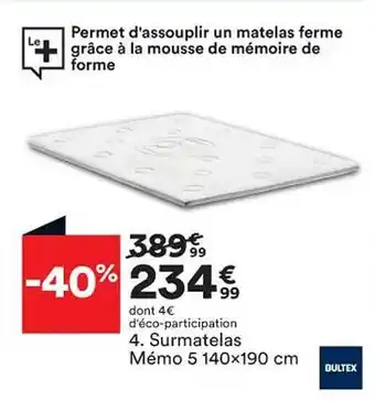 BUT Surmatelas mémo 5 140 x 190 cm bultex offre