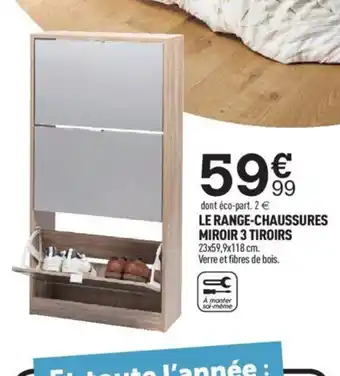 Centrakor Le Range-Chaussures Miroir 3 Tiroirs offre