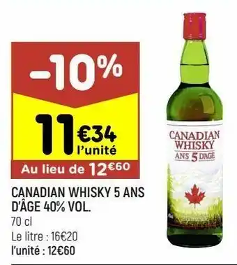 Leader Price Canadian whisky 5 ans d'age 40% vol offre