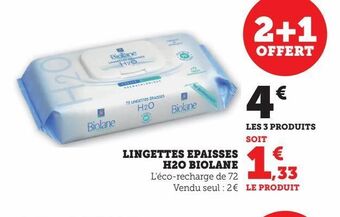 Hyper U Lingettes epaisses h2o biolane offre