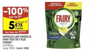 Leader Price Capsules lave-vaisselle fairy tout en 1 plus citron offre