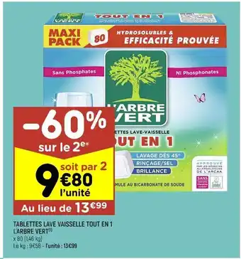 Leader Price Tablettes lave-vaisselle tout en 1 l'arbre vert offre