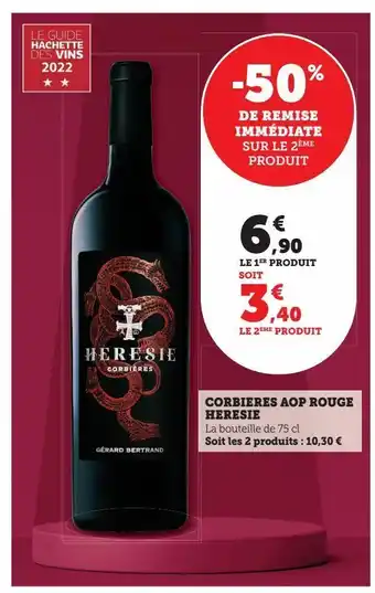 Hyper U Corbieres aop rouge heresie offre