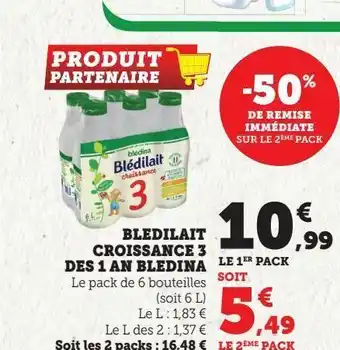 Hyper U Bledilait croissance 3 des 1 an bledina offre