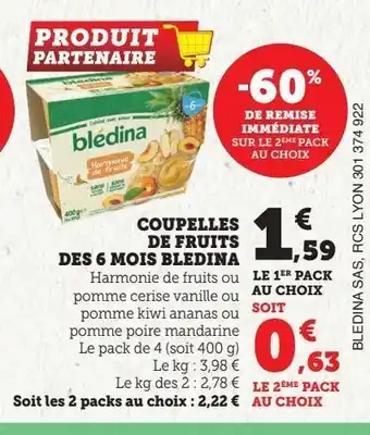 Hyper U Coupelles de fruits des 6 mois bledina offre