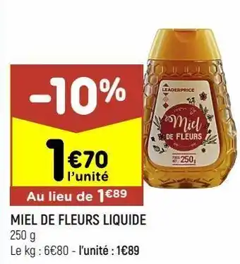 Leader Price Miel de fleurs liquide offre