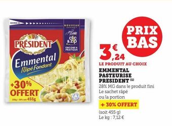 Hyper U Emmental pasteurise president offre
