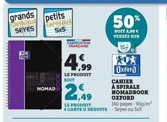 Hyper U Cahier a spirale nomadbook oxford offre