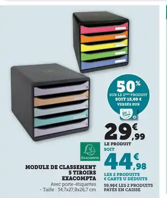 Hyper U Module de classement 5 tiroirs exacompta offre