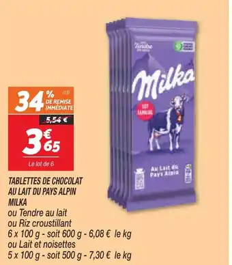 Netto Tablettes de Chocolat au Lait du Pays Alpin Milka offre