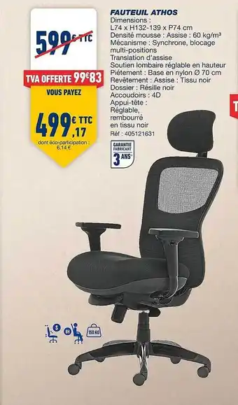 Bureau Vallée Fauteuil athos offre