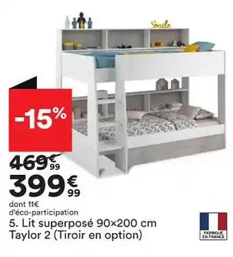 BUT Lit superposé 90 x 200 cm taylor 2 (tiroir en option) offre